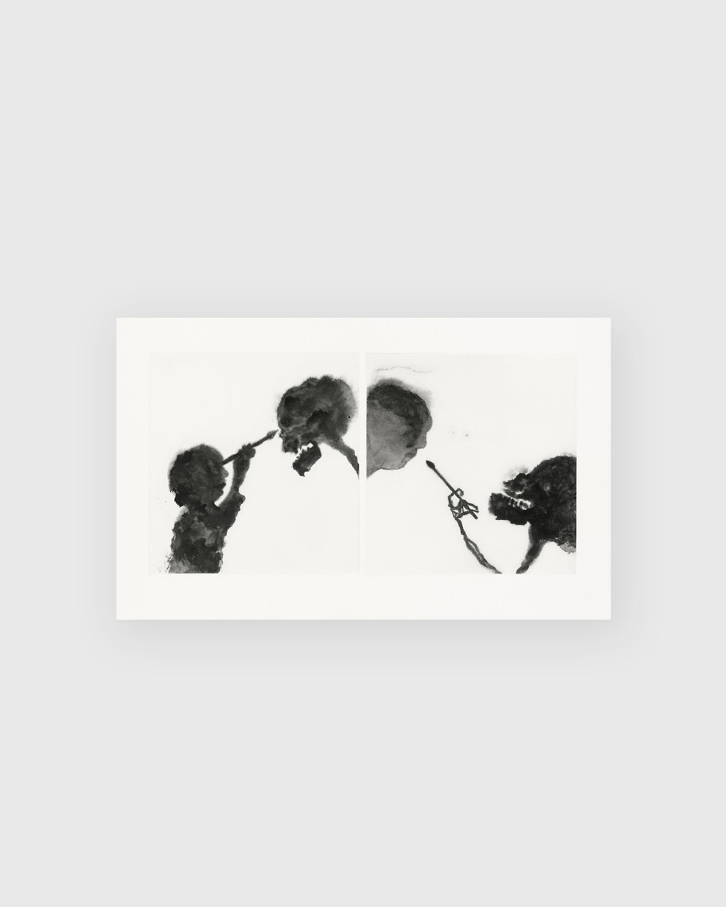 Annette Messager: L’Amour et la Mort, Cupidon, l’enfant dieu de l’amour, au lieu de tirer des flèches, tient un pinceau et dessine la mort. La mort à son tour dessine l’enfant, 2021